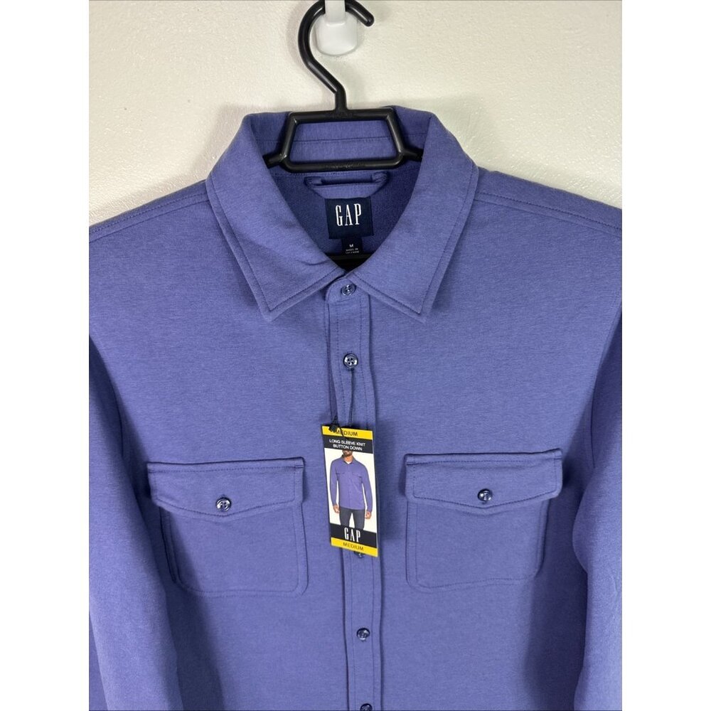 Gap Men's M Long Sleeve Knit Button Down Shirt Blue NWT - Picture 4 of 15